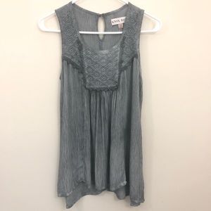 Knox Rose Boho Lace Gray Tank Top